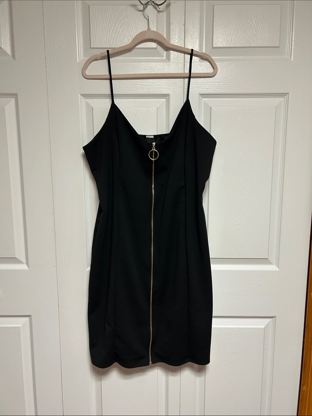 Rue21 Black Spaghetti Strap Mini Dress with Gold Front Zipper